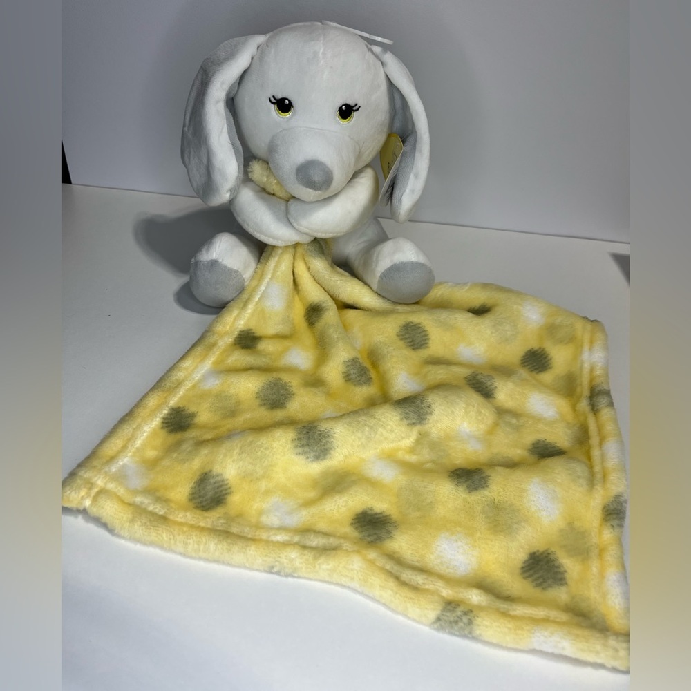 NEW Plush Blanket with White Elephant Plush combo Yellow and Gray Polka Dot B